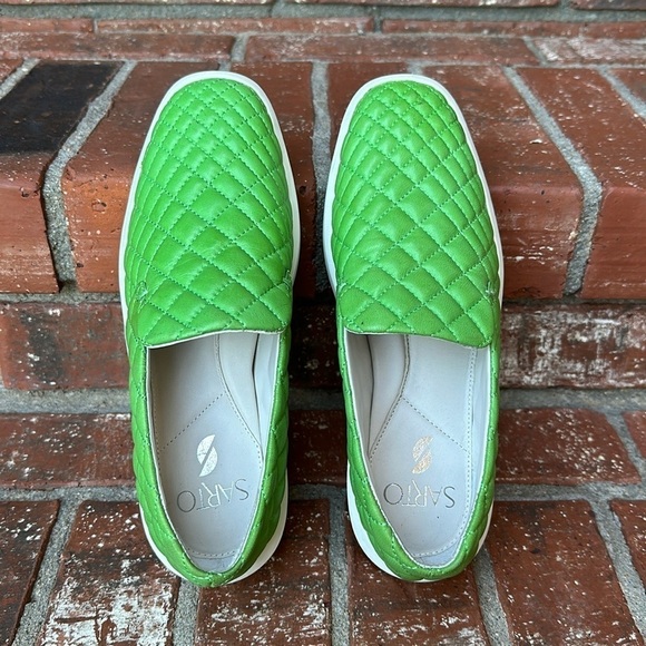 SARTO By Franco Sarto 3 Green Leather Quilted Platform Slip-On Sneakers Size 6.5 - Picture 6 of 7
